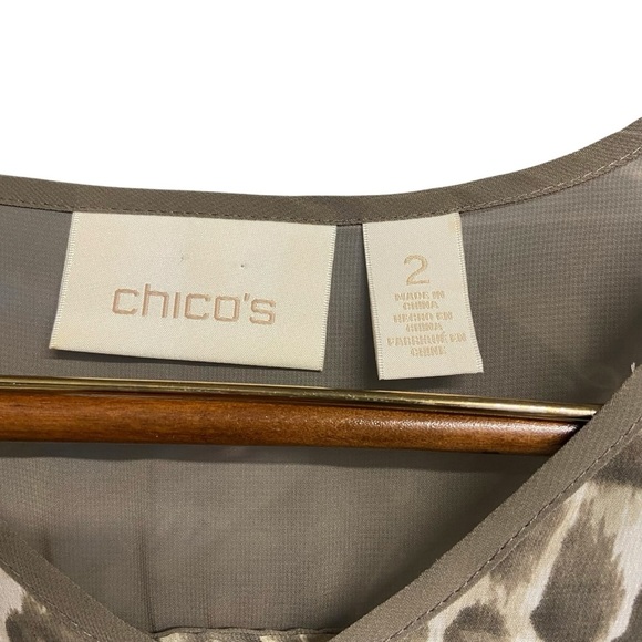 Chico's Animal Print Sheer Tunic Blouse Size L Brown Ivory Oversized Boxy Flowy - Picture 2 of 13